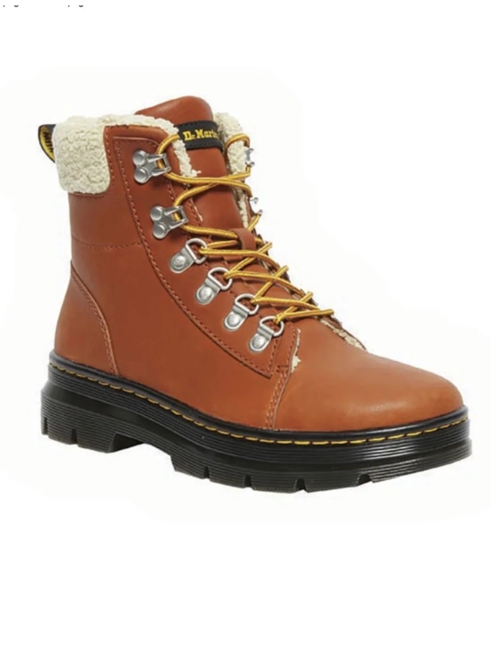 Dr. Martens Combs W Leather Faux Fur Boots Size 10 Brown Lace Up Winter NWOB